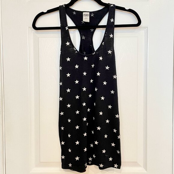 PINK Victoria's Secret Tops - Cute Victoria's Secret Pink Black Distressed Gray Star Print Racerback Tank